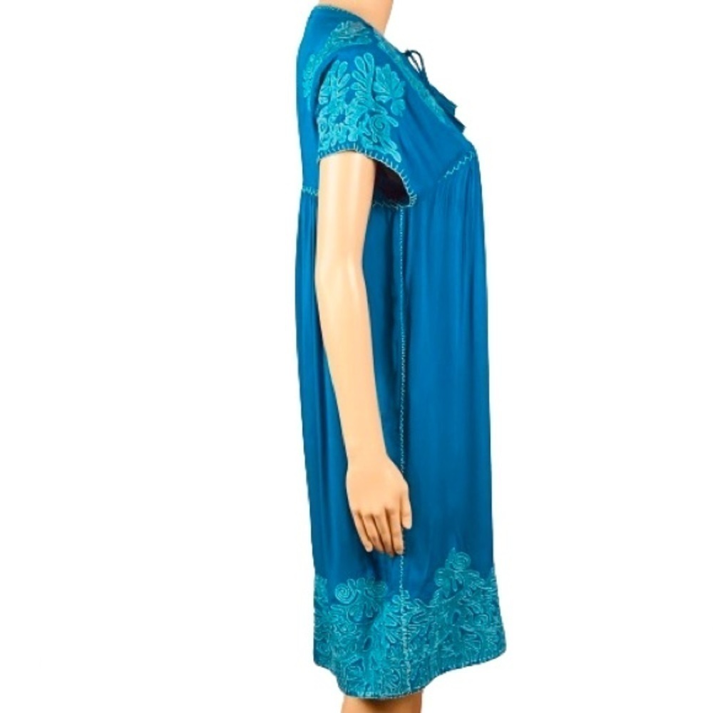 SUNDANCE “Bright Pathway” teal, embroidered, shift dress w/POCKETS. Size XS. EUC - Picture 5 of 12